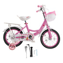 Bicicletta da principessa per bambini da 18" con rotelle e cestino rosa