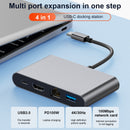 4 i 1 dokkingstasjon TYPE-C til RJ45 100M HDMI USB3.0 PD grensesnitthub