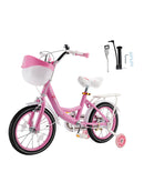 Bicicletta da principessa per bambini da 18" con rotelle e cestino rosa