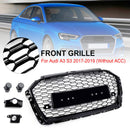 Parrilla de parachoques delantero de malla de panal estilo Audi A3 8V RS3 2017-2019, color negro