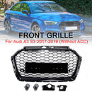 Parrilla de parachoques delantero de malla de panal estilo Audi A3 8V RS3 2017-2019, color negro