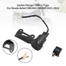 2022-2024 Honda Rebel CMX300 CMX500 12V-stikoplader USB+C Type Hurtig