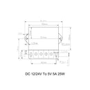 DC 12V/24V - 5V 5A 25W muunnin säätimen teholähteiden muuntaja